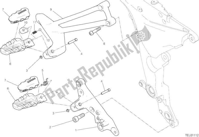All parts for the Footrests, Right of the Ducati Multistrada 1260 Touring USA 2019